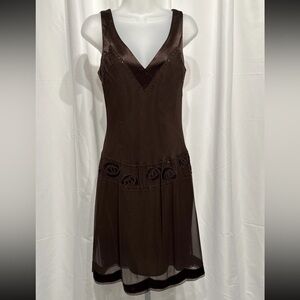 Rare Find! Nine West Dark Brown Silk Fully Lined Beaded Dress Size 8 NWT